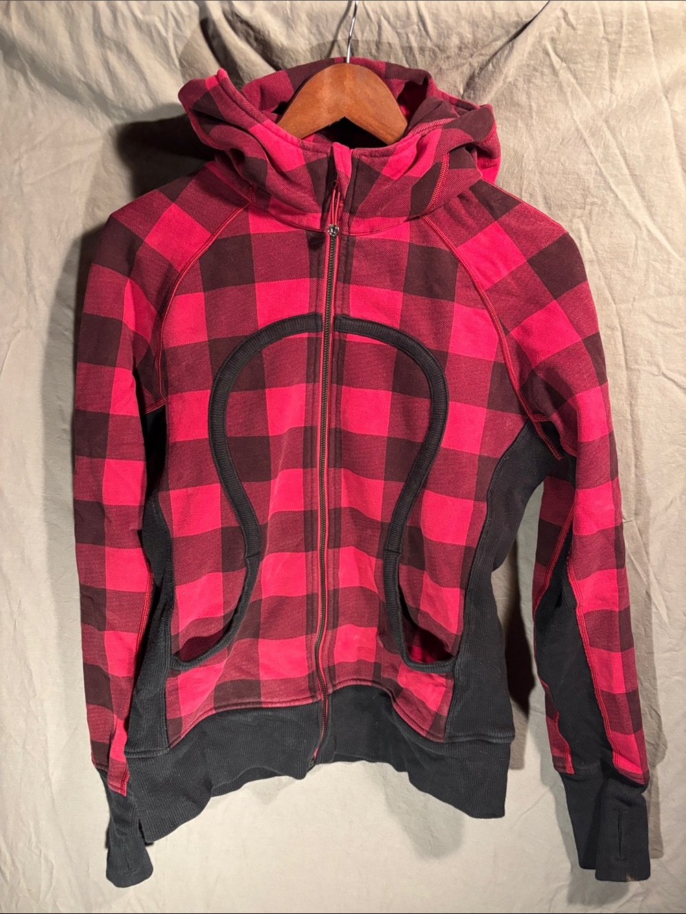 lululemon athletica Kids Red and Black Plaid Hooded Jacket